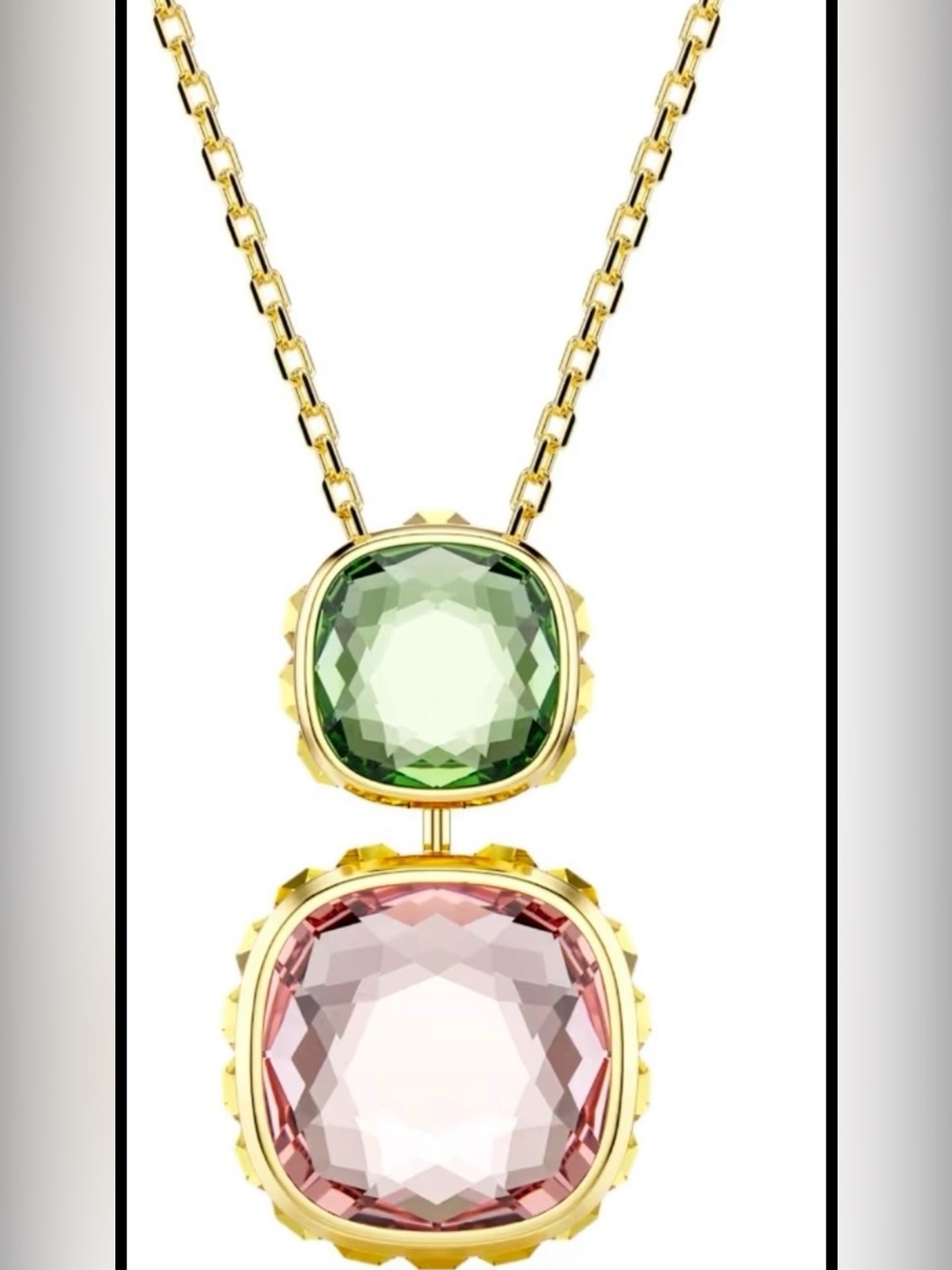 Swarovski Chroma Reversible Necklace cushion cut crystals gold plated BNIB